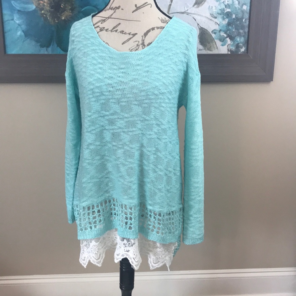 Medium light blue top with lace bottom